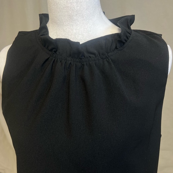 J. Crew Black Sleeveless Ruffle-Neck Shell Blouse Sz S Preppy Classic Office - Picture 2 of 7